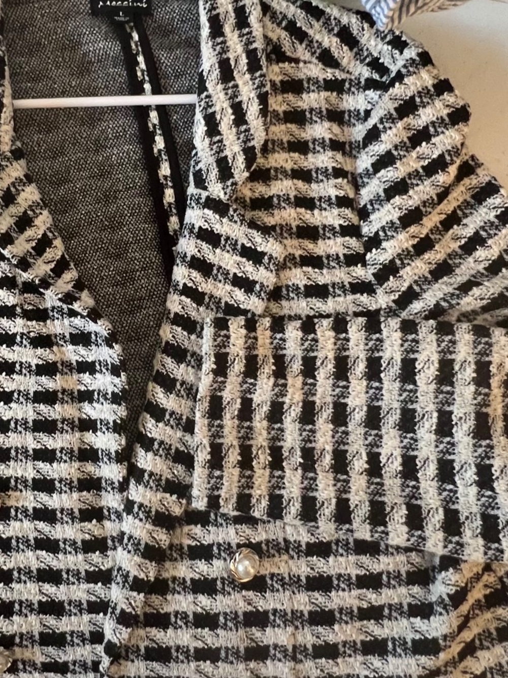 Messini Metallic Tweed Open Double Breasted Black/White Houndstooth Sz.L Jacket - Picture 15 of 15